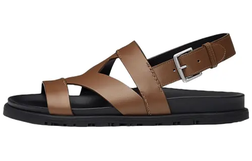 HERMES Delphes Beach Sandals Men's Brown Black