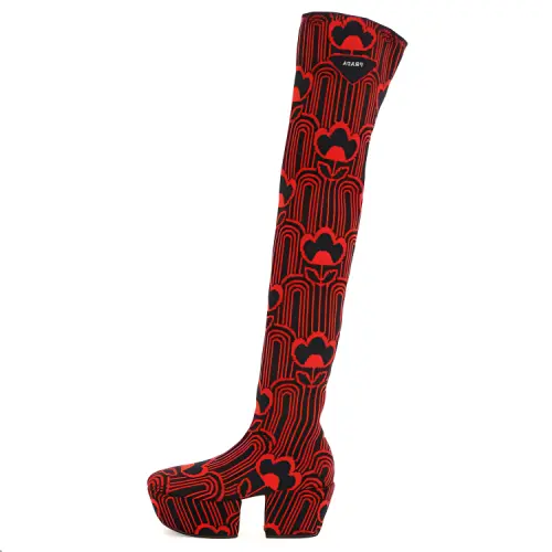 PRADA Over the knee Boots 7cm Women's Black Red