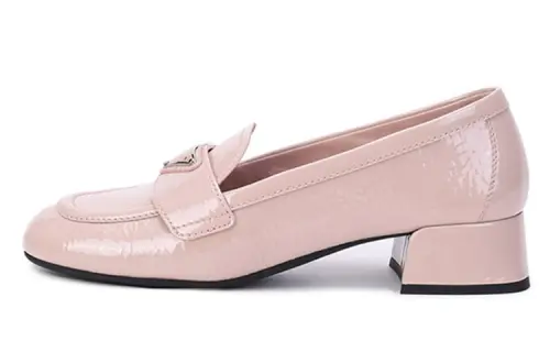 PRADA Re Nylon Leather Loafers Women's Nude Pink