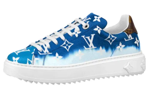 LOUIS VUITTON Time Out Canvas Casual Low top Stylish Skateboarding Shoes Women's Blue White