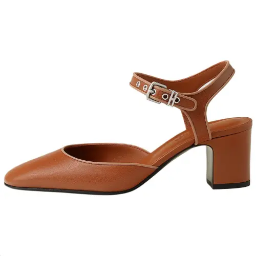 HERMES Kamilla Chunky Heel High Heels 6CM Women's Brown