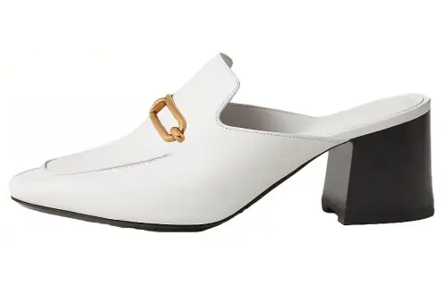 HERMES Gisele Genuine Leather Sole Closed Toe Slippers Women's White