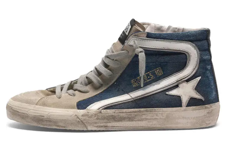 Golden Goose Slide Stylish Skateboarding Shoes Men's Blue Khaki Distressed