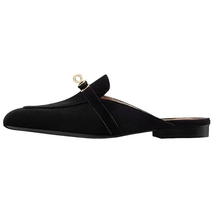 HERMES Closed Toe Slippers Women's Black