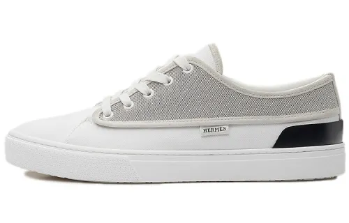 HERMES ENVY Goatskin Low top Stylish Skateboarding Shoes Men's White