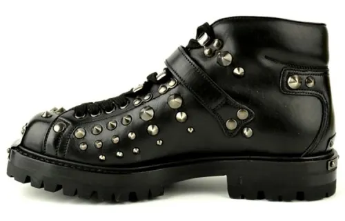 PRADA Cow Leather Lace Up Fashion Ankle Boots Men's Black