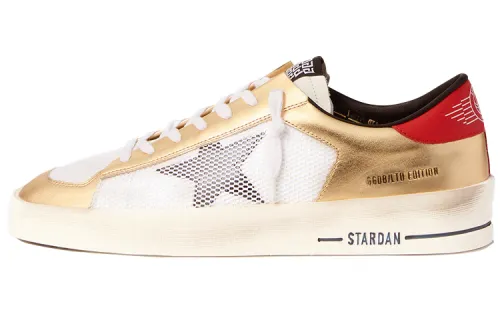 Golden Goose Stardan Cow Leather Stylish Skateboarding Shoes Men's White Gold Distressed