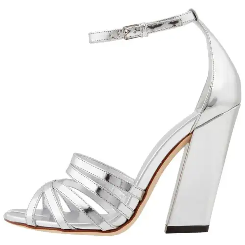 Burberry Leather One Strap Sandals 10.5cm Women's Silver