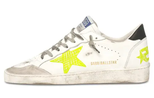 Golden Goose Ball Star Stylish Skateboarding Shoes Men's White Yellow Distressed
