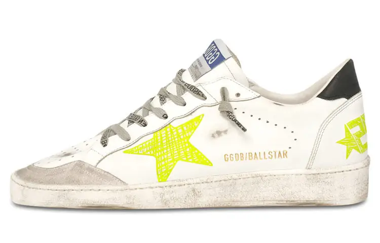 Golden Goose Ball Star Stylish Skateboarding Shoes Men's White Yellow Distressed