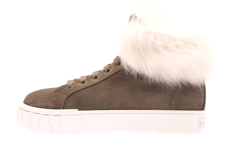MIU MIU Miu Miu wool-lined suede sports high-top fashion sneakers for women, brown