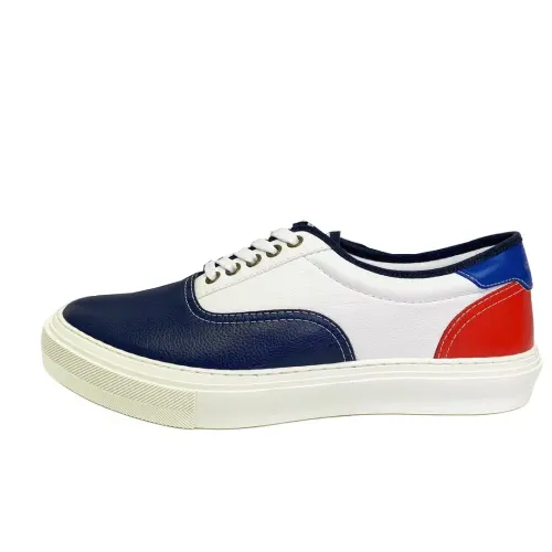 LOUIS VUITTON Trocade Cow Leather Low top Skateboard Shoes Men's White Red Blue