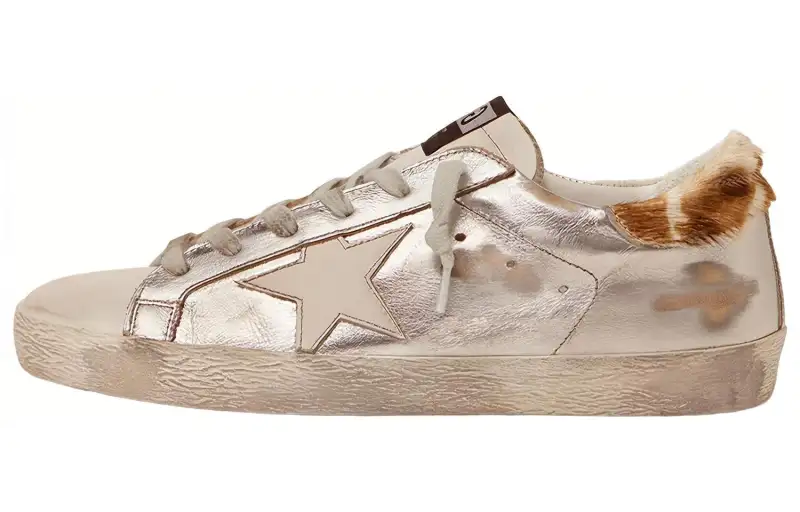 Golden Goose Super Star Laminated Stylish Skateboarding Shoes Women's Gray White Distressed