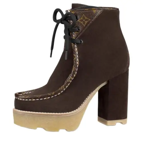 LOUIS VUITTON Cow Leather Ankle Boots Women's Brown