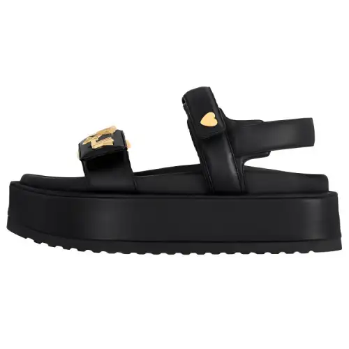 LOUIS VUITTON Sunset Comfort Sheepskin One Strap Sandals 2.5cm Women's Black