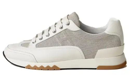 HERMES Trail Leather Low top Casual Shoes Men's White Gray