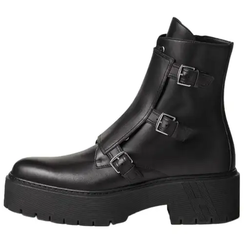 HERMES Hoodie Cow Leather Ankle Boots 6CM Men's Black