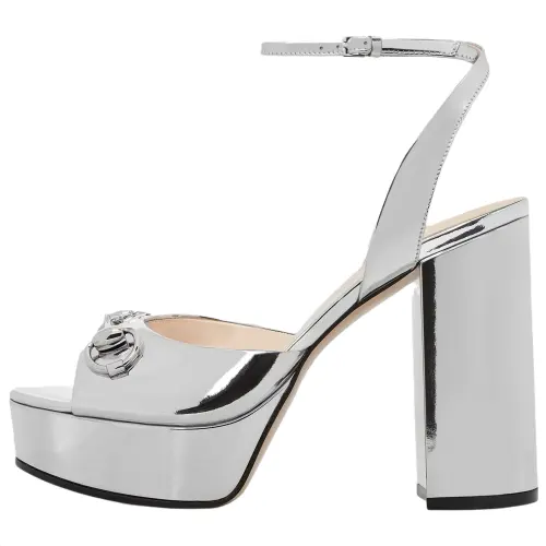 GUCCI Horsebit Leather One Strap Sandals 11cm Women's Silver