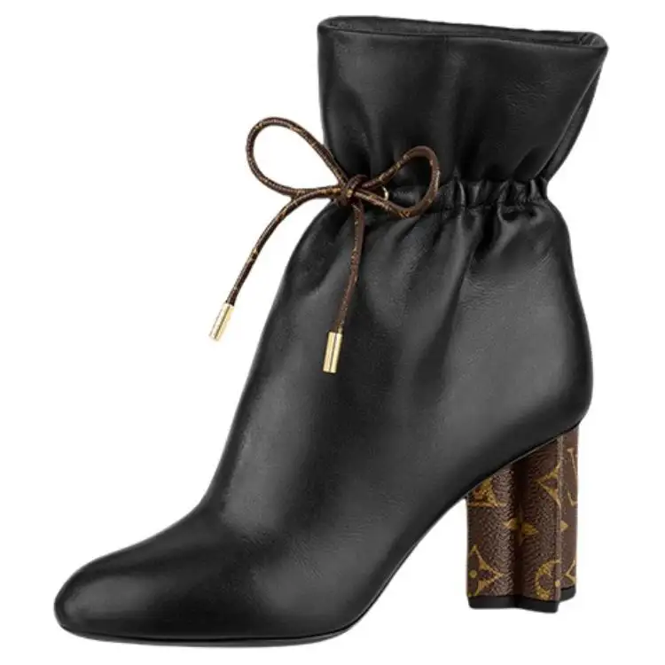 LOUIS VUITTON Silhouette MONOGRAM Canvas Leather Ankle Boots Women's Black