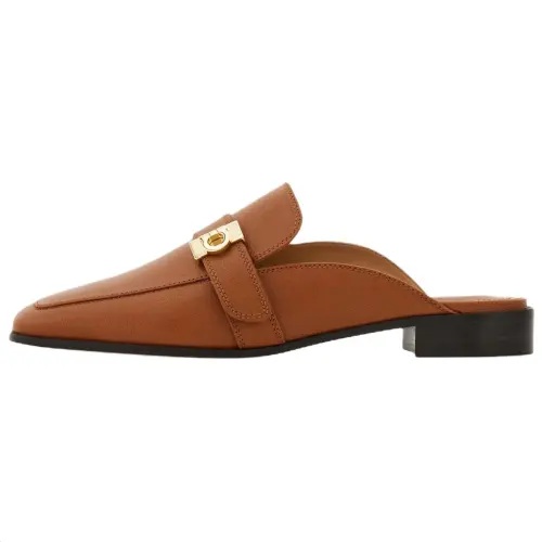 FERRAGAMO Ferragamo Hug suede round toe flat bottom buckle loafer mules rubber sole silent toe cap slippers women's brown