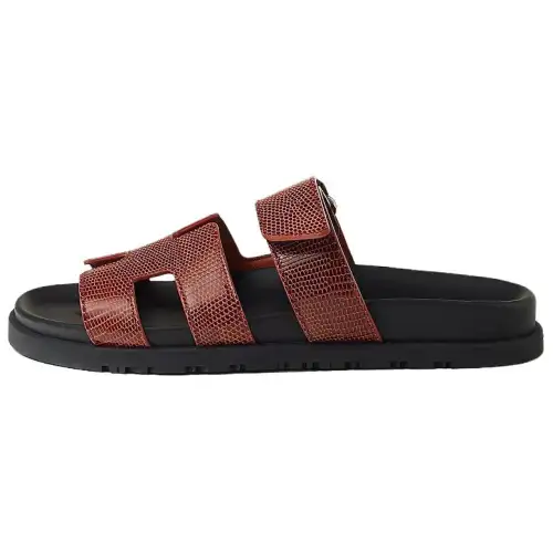 HERMES Chypre Rubber Sole Slide Slippers Women's Orange Red