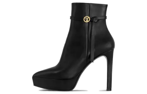 LOUIS VUITTON Leather Ankle Boots 9cm Women's Black