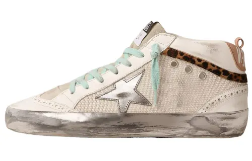 Golden Goose Mid Star Leather Sports Skateboard Shoes Women's White Distressed