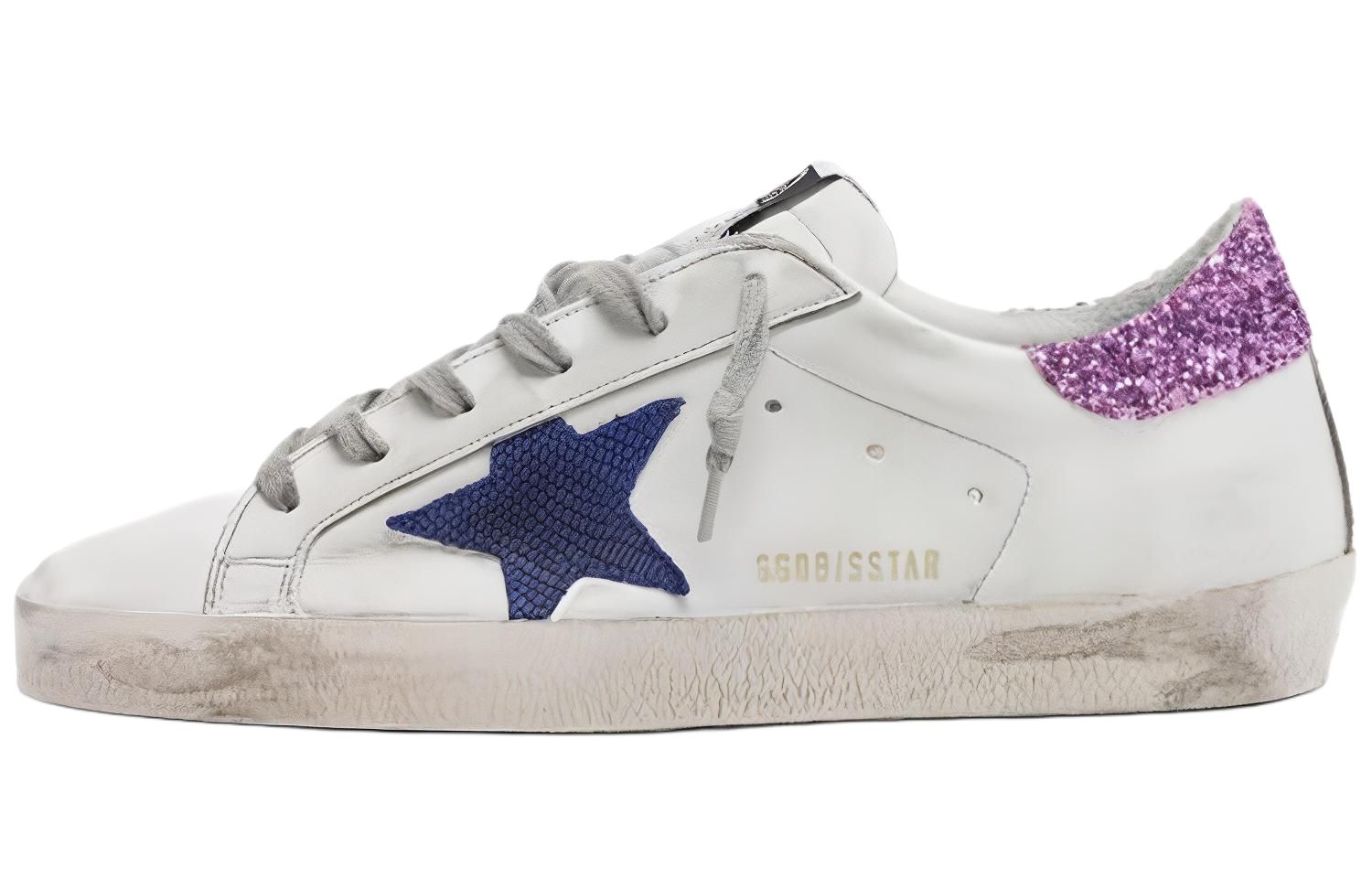 Golden Goose Super Star Cow Leather Stylish Skateboarding Shoes Women's White Purple Tail