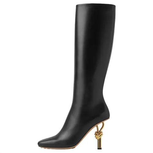 Bottega Veneta Knot Calfskin Knee high Boots 9cm Women's Black