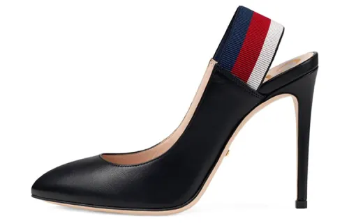 GUCCI Leather Slim Heel High Heels 10.5cm Women's Black