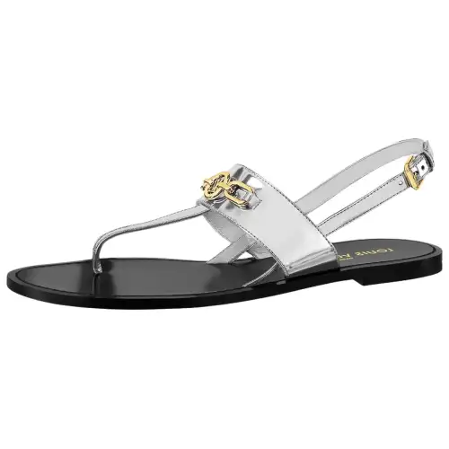 LOUIS VUITTON Orsay Cow Leather Beach Sandals Women's Silver
