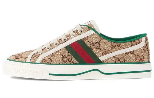 GUCCI Tennis 1977 Casual Low top Stylish Skateboarding Shoes Women's Brown Green