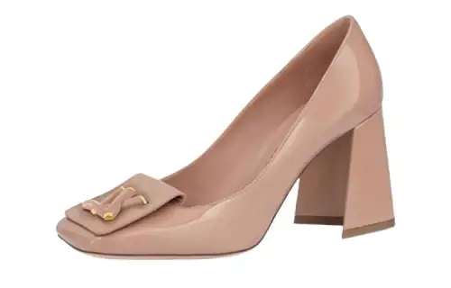LOUIS VUITTON Shake Leather Chunky Heel High Heels 8.5cm Women's Nude Pink