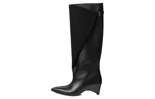 HERMES Leather Knee high Boots 5.5cm Women's Black