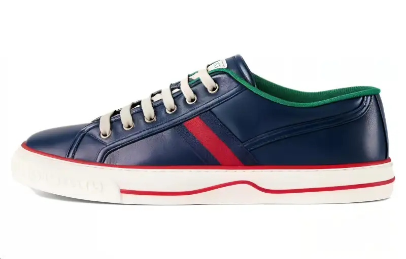 GUCCI Tennis 1977 Leather Low top Skateboard Shoes Men's Dark Blue