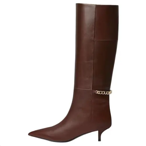 GUCCI Signoria Leather Knee high Boots 4cm Women's Dark Brown