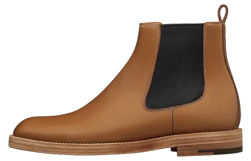HERMES Caracole Leather Ankle Length Chelsea Boots Men's Brown