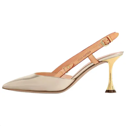 LOUIS VUITTON Blossom Leather Slim Heel High Heels 7.5cm Women's Light Gold