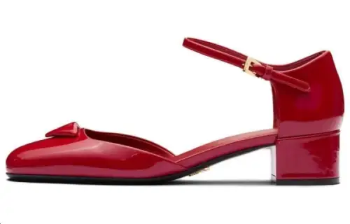 PRADA Patent Leather Chunky Heel High Heels 3.5cm Women's Cherry Red