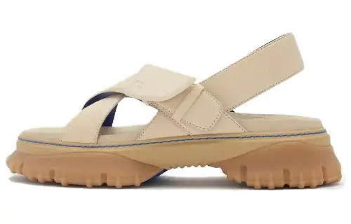Burberry Leather One Strap Sandals Women's Beige