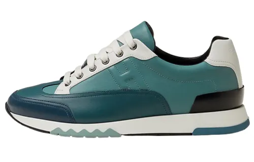 HERMES Cow Leather Abrasion Resistant Low top Casual Shoes Men's Green Blue