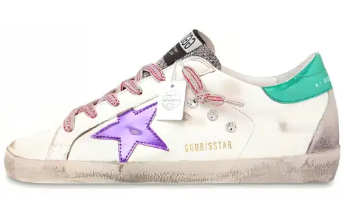 Golden Goose Super Star Leather Skateboard Shoes Women's White Purple Distressed