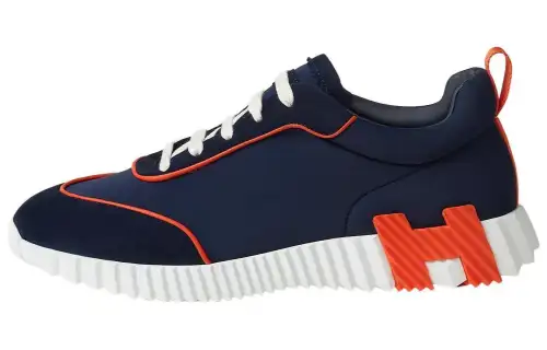 HERMES Bouncing Fabric Low top Casual Shoes Men's Marine Blue
