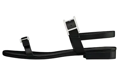 HERMES Cristal Leather One Strap Sandals Women's Black