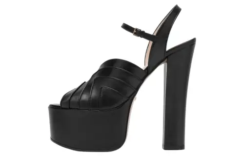 GUCCI Geometric 155 Mm Platform Sandal Black Leather Women's