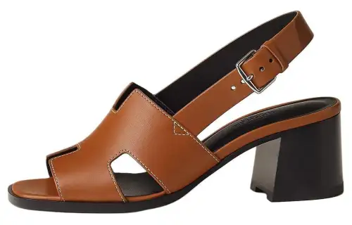 HERMES Elbe Leather One Strap Sandals 6CM Women's Brown