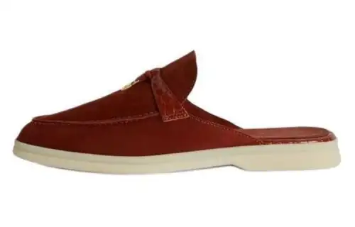 Loro Piana Suede Closed Toe Slippers Women's Red