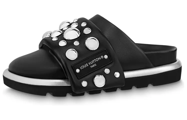 Yayoi Kusama x LOUIS VUITTON Leather Slide Slippers Women's Black