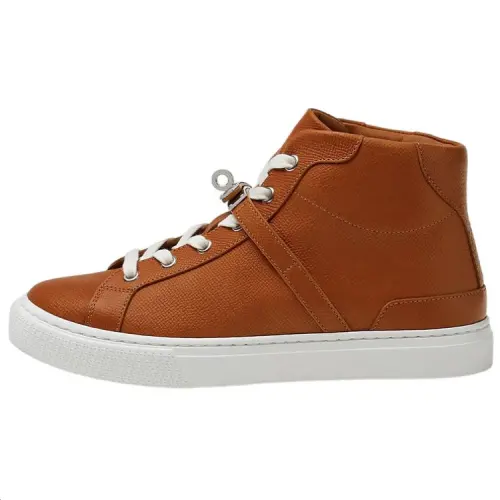 HERMES Daydream Leather High top Stylish Skateboarding Shoes Women's White Brown