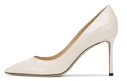 Jimmy Choo Romy Patent Leather Slim Heel High Heels Women's White